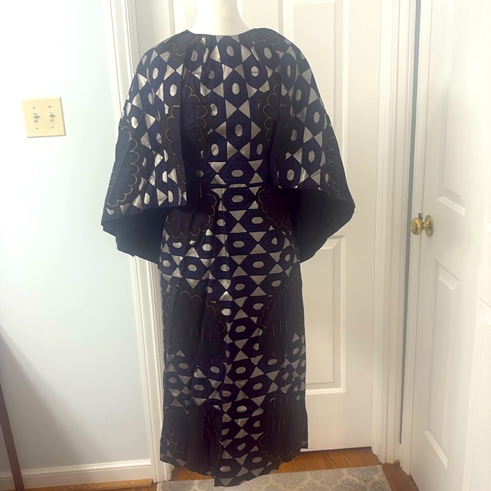 NWT Sikaa Masiki Midi Cape Dress Sz 8 African Print 100% Cotton Knee Length